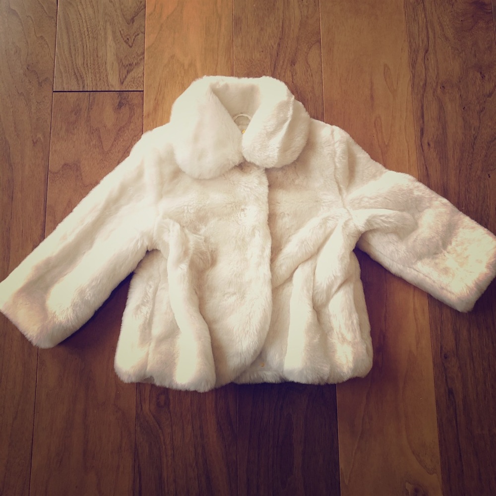 Kate Spade new white Faux fur coat, 18 months